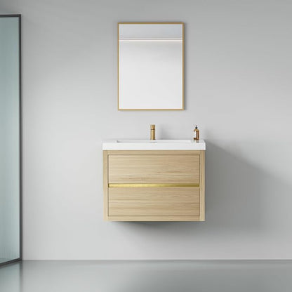 30" Floating Bathroom Vanity with Sink, Wall-Mounted Bathroom Storage Vanity Cabinet with Resin Top Basin and Soft Close Drawers, Fully Assembled, Natural Oak