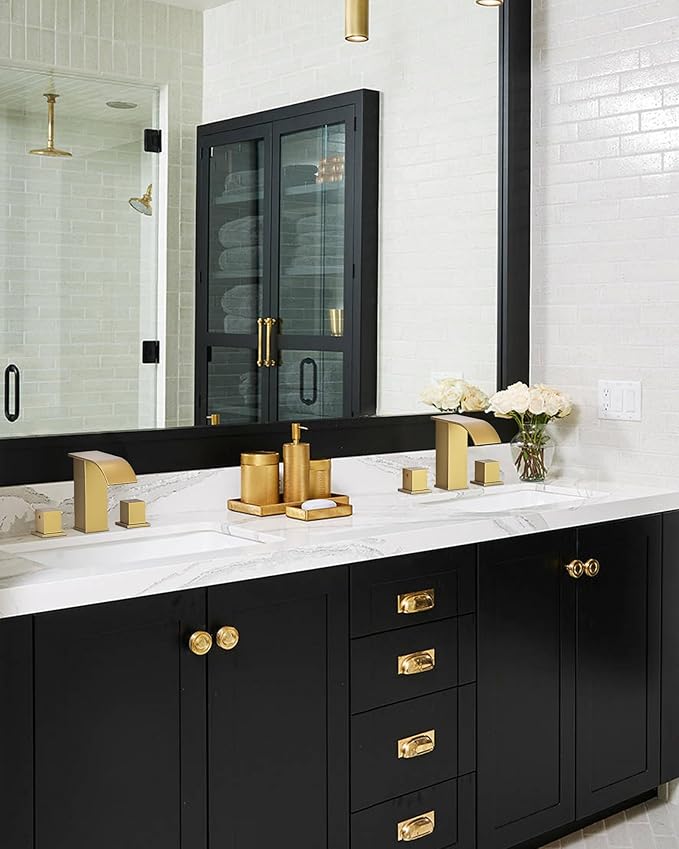 Brushed Gold Waterfall Bathroom Faucet: ARCORA 8 Inch Widespread Bathroom Faucets for Sinks 3 Hole, Modern 2 Handles Bathroom Sink Faucet with Pon Up Drain and cUPC Supply Lines