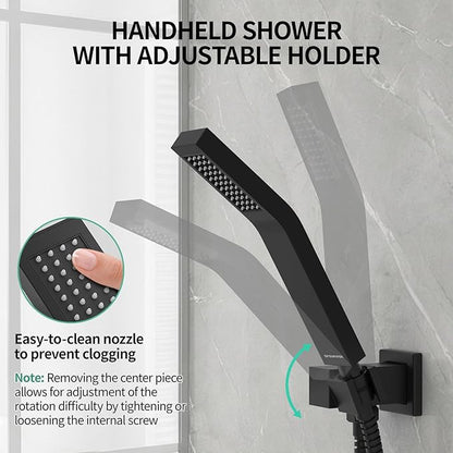 SR SUN RISE 12 Inch Ceiling Mount Matte Black Shower System Bathroom Luxury Rain Mixer Shower Faucet Set Ceiling Rainfall Shower Head System Faucet Trim Repair Kits Rough-in Valve and Trim Included