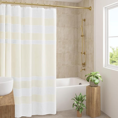 Madison Park Spa Waffle Shower Curtain for Bathroom, 72 x 72, Cream | Striped, Pieced Fabric Design, 3M Scotchgard Moisture Management, Hotel Quality, Modern, for Bathroom, OEKO-TEX Certified