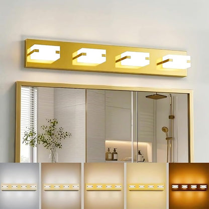 LED Gold Bathroom Light Fixtures, 4-Light 27W 5CCT Modern Vanity Lights | NOVELUX LED Gold Bathroom Light Fixtures, 4-Light Modern Vanity Lights , ETL Listed, 27W 5CCT Adjustable