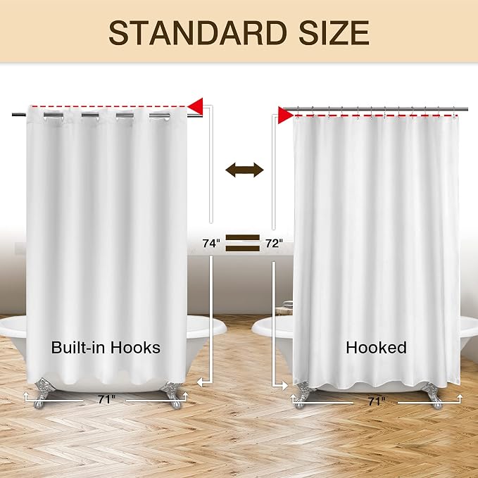 River Dream No Hook Fabric Shower Curtain TPU Lining, White, 71x74 | No Liner Required, Hotel Shower Curtain for Bathroom, Built-in Hooks & Bottom Magnets, Waterproof