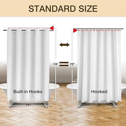 River Dream No Hook Fabric Shower Curtain TPU Lining, White, 71x74 | No Liner Required, Hotel Shower Curtain for Bathroom, Built-in Hooks & Bottom Magnets, Waterproof