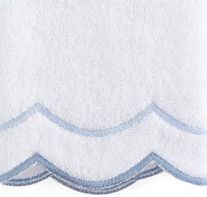 Peri Home 100% Cotton Hand Towel for Bathroom, Embroidered, Soft & Absorbent, 500 GSM, 1 Piece, 16" x 27", White with Blue Scallop | Bathroom, Embroidered, Soft & Absorbent