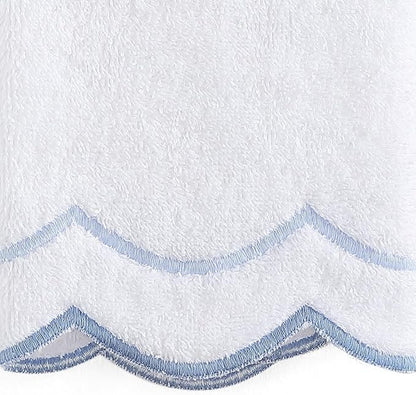Peri Home 100% Cotton Hand Towel for Bathroom, Embroidered, Soft & Absorbent, 500 GSM, 1 Piece, 16" x 27", White with Blue Scallop | Bathroom, Embroidered, Soft & Absorbent