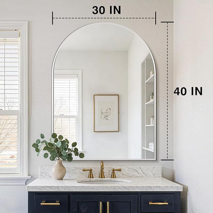 FICTOR 30" x 40" Arched Bathroom Vanity Mirror for Over Sink, Silver | Anti-Rust Metal Framed, HD Tempered Shatter-Proof Glass, Modern Wall Mirror for Entryway, Living Room, Bedroom