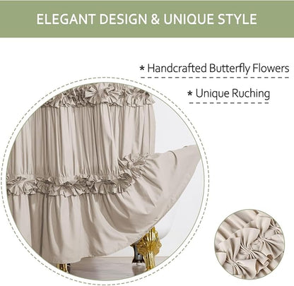 Camel Ruffle Shower Curtain 60" x 72" with 10 Buttonholes | Ruched Microfiber Vintage Handcrafted Bow Tie, Stall Size Victorian Bath Curtain, Machine Washable and Dry Quickly (LQ-10)