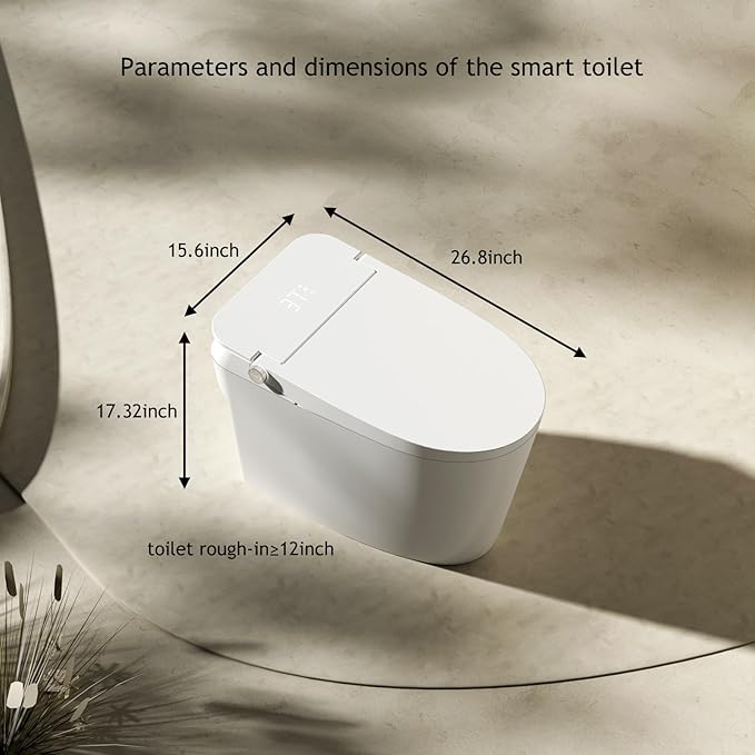 Modern Smart Toilet with Bidet Built In, One Piece Tankless Toilet with Auto Open/Close Lid, Heated Seat, Warm Air Dry, Night Light, Remote Control (Elongated White)