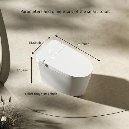 Modern Smart Toilet with Bidet Built In, One Piece Tankless Toilet with Auto Open/Close Lid, Heated Seat, Warm Air Dry, Night Light, Remote Control (Elongated White)