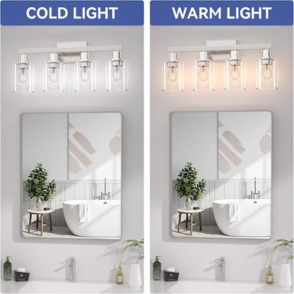 Hasipu 4-Light Bathroom Light Fixtures, Vanity Light with Clear Glass Shade, Bathroom Lighting Fixtures Over Mirror for Kitchen Living Room Hallway Cabinet Porch