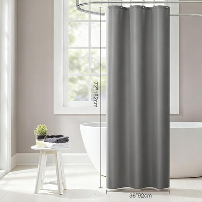 3 in 1 Half Size Shower Curtain Set, 36x72 Grey Shower Curtain and Liner with 6 Double Sided Shower Curtain Hooks, Cloth Shower Curtains for Bathroom