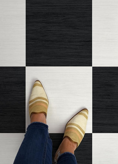 FloorPops x Chris Loves Julia 12-in by 12-in Lawrence Black Peel and Stick Floor Tiles, FP5059