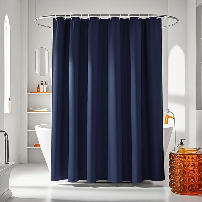 AooHome Extra Long Shower Liner, Polyester Solid Color Shower Curtain with Hooks, Weighted Hem, Water Repellent, 72 Width x 84 Height inch, Navy Blue