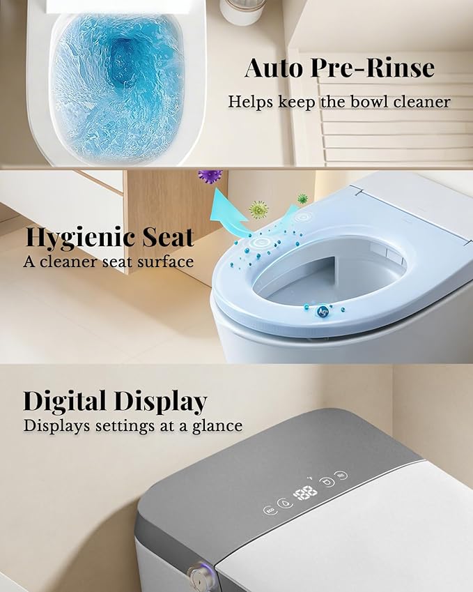 Smart Toilet with Bidet Built In, Auto Open/Close Lid & Seat, Microwave Sensor, Auto Flush, ADA Comfort Height One Piece Elongated Toilet with Tank, Heated Seat, Warm Water & Air Dryer