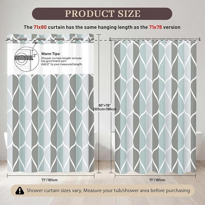 Gelbchu Gray No Hook Shower Curtain with Snap-in Liner, 71 x 80 Inch | Built-In Hooks, Mesh Top Window, Water-Repellent, Machine Washable, Quick Drying, Premium Polyester, Hotel Style, Modern