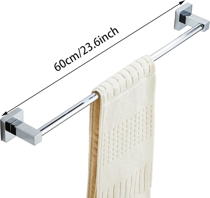 Chrome Bathroom Hardware Set 4 Pieces,Bathroom Accessories Set Stainless Steel Wall Mounted, Hand Towel Bar, Towel Ring, Robe Towel Hooks,Toilet Paper Holder,Towel Bar Set, 23.6 Inch