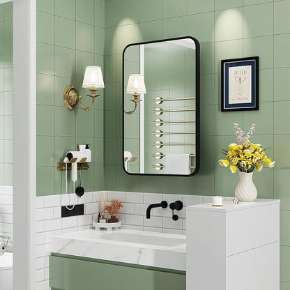 ACEMIRO 16x24 Inch Black Mirror Medicine Cabinet Metal Framed Recessed Wall Mounted Bathroom Medicine Cabinet with Mirror and Storage