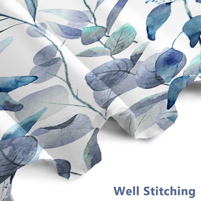 AWERT Shower Curtain Plants for Bathroom,Waterproof Quick-Drying Blue Leaves Shower Curtain Set with Hooks 72x72 Inch