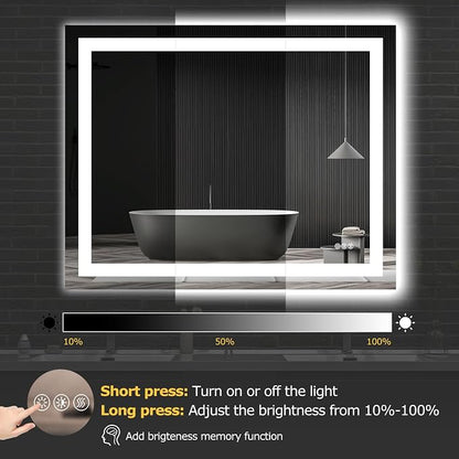 Hivone 40"X32" LED Bathroom Mirror with Lights, Anti-Fog, Dimmable, Backlit + Front Lit, Smart Bathroom Vanity Mirror, Memory Function, Shatterproof, Tempered Glass (Horizontal/Vertical)