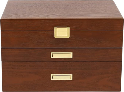 Wooden Jewelry Box for Women, 3 Layers Large Wooden Jewelry Organizer Box Watches Necklace Ring Storage Box for Women (Brown 3 Layer)