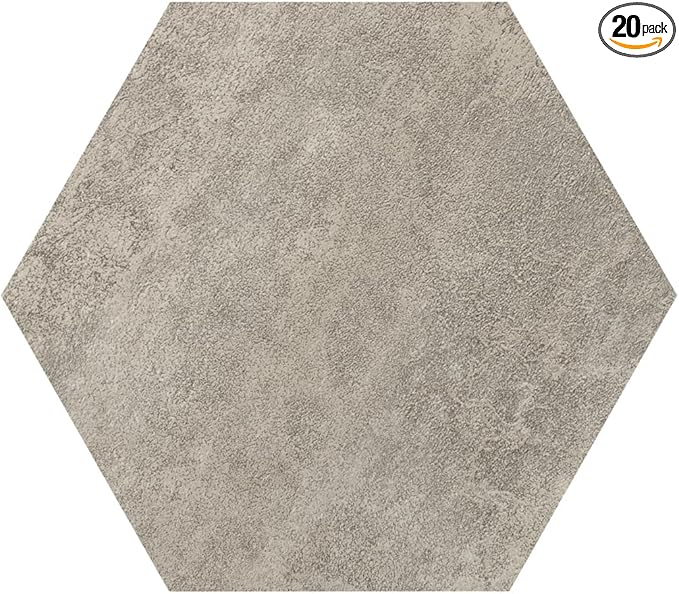 Self Adhesive Hexagon Vinyl Floor Tiles, 20 Tiles - 9" x 10.4", Floor Galore Graphite Pattern - Peel & Stick, DIY Flooring for Kitchen, Dining Room, Bedrooms & Bathrooms by Achim Home Decor