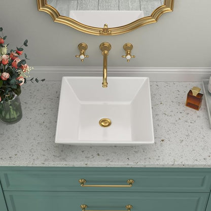 Square Bathroom Vessel Sink | Beslend 16"x16" Inch White Ceramic Porcelain Sink Above Counter Art Sink Basin