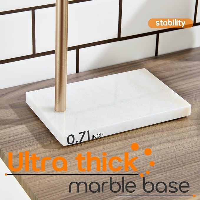 Hand Towel Bar for Bathroom Vanity Countertop 1-Tier Towel Holder Free Stand with Heavy Marble Base Thicken Steady, Champagne Bronze Stainless Steel AN7002CPG