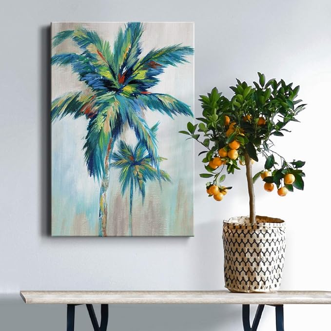Renditions Gallery Canvas Nature Wall Art Home Paintings & Prints Decorations Colorful Palm Trees Abstract Canvas Wall Hanging Artwork for Living Room Office Home Kitchen - 8"x12" LT02