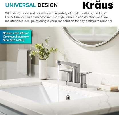 KRAUS Indy Centerset Bathroom Faucet in Spot-Free Brushed Nickel with 2 Handles, Pop Up Drain and Supply Lines, FUS-14102SFBN