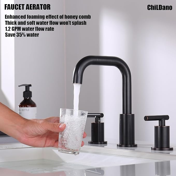 ChiLDano Oil Rubbed Bronze Bathroom Faucet 3 Hole, 3 Hole Faucet with Drain | 2 Handle Rubbed Bronze Widespread Bathroom Sink Faucet, Bronze Sink Faucet Bathroom Widespread CH3166ORB