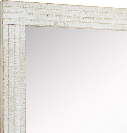 Stonebriar 24" x 18" Rectangle Worn White Wood Frame Wall Mirror with Attached Hanging Brackets, Decorative Country Rustic Decor for the Living Room, Bedroom, Bathroom, Hallway, and Entryway