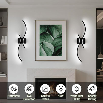 CANEOE Modern LED Wall Sconce Set of Two, 6000K Warm White Led Wall Light Fixture, 31.5inch Black Modern Sconces Wall Lighting for Bedroom, Living Room, Hallway, Staircase, Bathroom