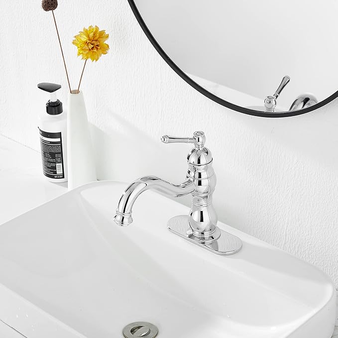 Chrome Bathroom Faucet GGStudy 360° Swivel Bathroom Vanity Faucet Single Handle One Hole Bathroom Sink Faucet Basin Matching Pop Up Drain with Overflow
