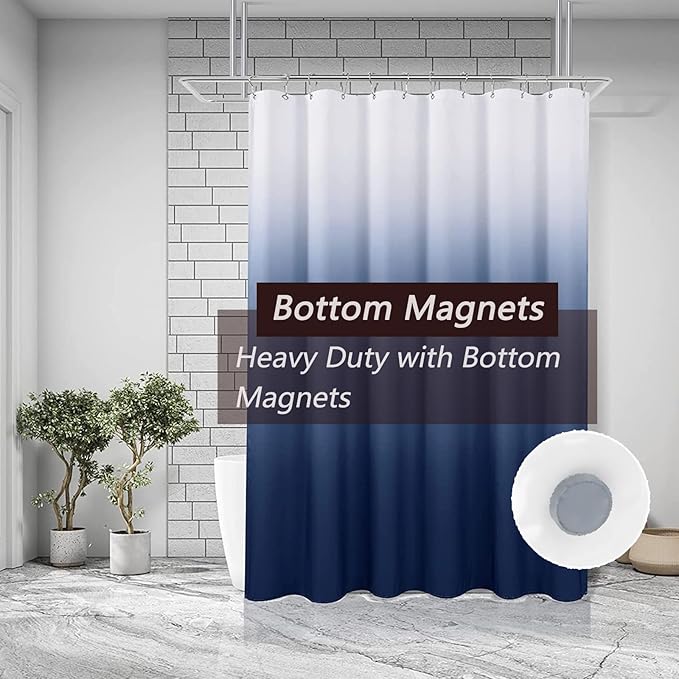 Shower Curtain Liner, Blue Lightweight Shower Curtain Liners, Plastic Shower Curtains, 72x72 inch PEVA Shower Liner with 12 Grommet Holes 3 Magnetic Weights