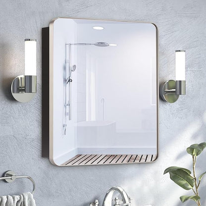 16’’x20’’ Medicine Cabinet,Metal Framed Medicine Cabinet Mirror with Round Corner,Recessed and Surface Mount Bathroom Mirror with Storage, Removeable Shelves,Sliver