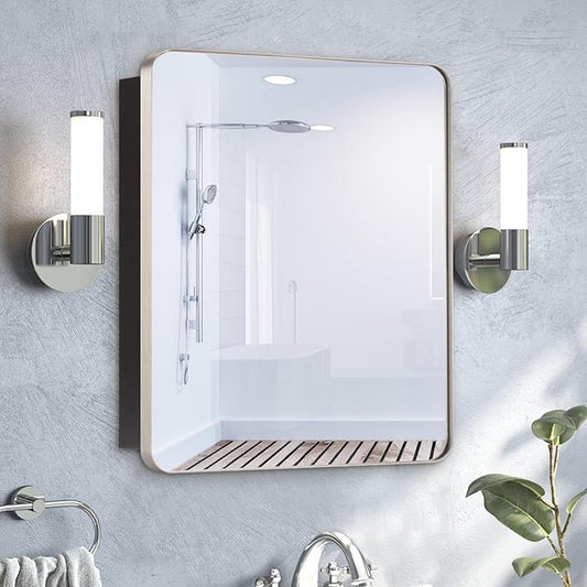 16’’x20’’ Medicine Cabinet,Metal Framed Medicine Cabinet Mirror with Round Corner,Recessed and Surface Mount Bathroom Mirror with Storage, Removeable Shelves,Sliver