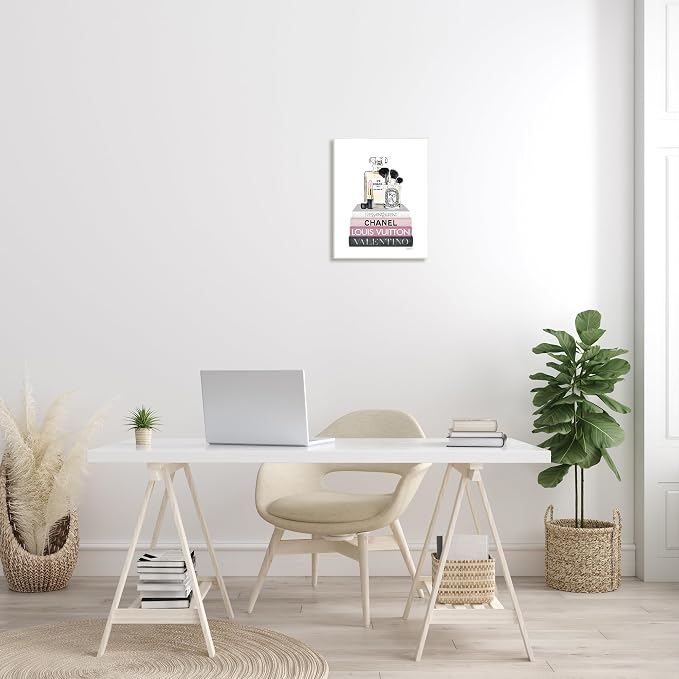 'Cosmetics on Pink Books'| Wall Plaque Art | Stupell Industries | 13 x 19 Inches, Easy to Hang and Sturdy, Made in USA, by Amanda Greenwood
