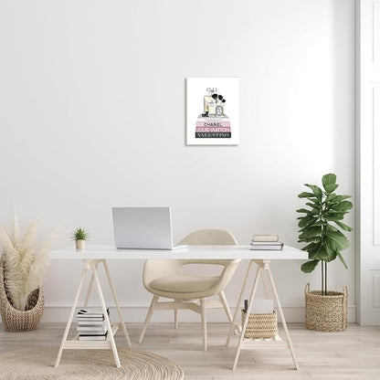 'Cosmetics on Pink Books'| Wall Plaque Art | Stupell Industries | 13 x 19 Inches, Easy to Hang and Sturdy, Made in USA, by Amanda Greenwood