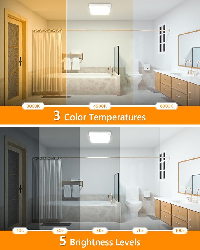 Rechargeable 8W Motion Sensor Light Indoor for Closet,Ceiling&Shower,2-Pack | No Wiring & Magnetic Stick-on Installation•Remote Control•5 Brightness Levels & 3 Color Temperatures•Ideal for Small Spaces