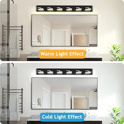 LED Modern Bathroom Vanity Light Fixtures 6-Light 5CCT Dimmable Matte Black Vanity Lights for Bathroom Lighting Fixtures Over Mirror, with 350° Rotatable Acrylic Heads, 40-inch