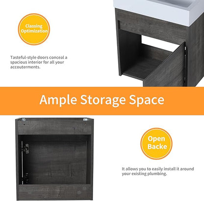 18" Floating Wall-Mount Bathroom Vanity with Ceramic Sink - Space-Saving Design, Soft-Close Doors & Waterproof Storage Cabinet for Small Bathrooms