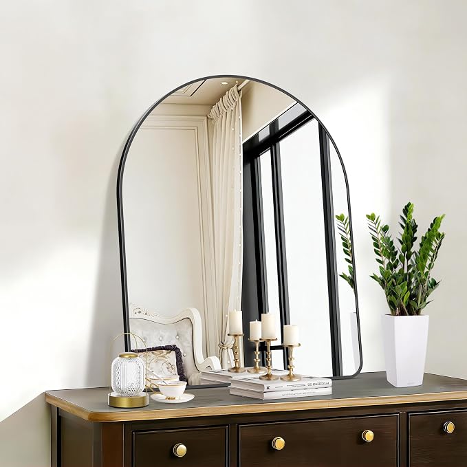 FORBATH Arched Mirror 30x40 Inch, Black Arched Bathroom Mirror Wall Mounted Modern Black Aluminum Frame Decor Large Dresser, for Bedroom Living Room Entryway, Hanging or Leaning Against Wall