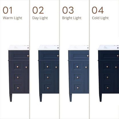 Merax 24 Inch Bathroom Vanity with Ceramic Sink, Solid Wood Frame Modern Bathroom Sink Storage Cabinet with 2 Drawers and a Tip-Out Drawer, Single Sink Bathroom Vanities, Navy Blue