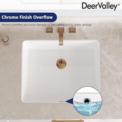 DeerValley 20x16 Inch Black Rectangular Undermount Bathroom Sink, Porcelain Ceramic Vessel Sink with Overflow, Modern Vanity Basin, DV-1U201