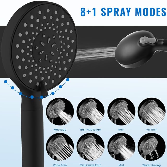 Filtered Shower Head with Handheld, High Pressure 9-Spray Modes Detachable Shower Head with Filter for Hard Water-Remove Chlorine & Impurities, 2 Filters, Matte Black
