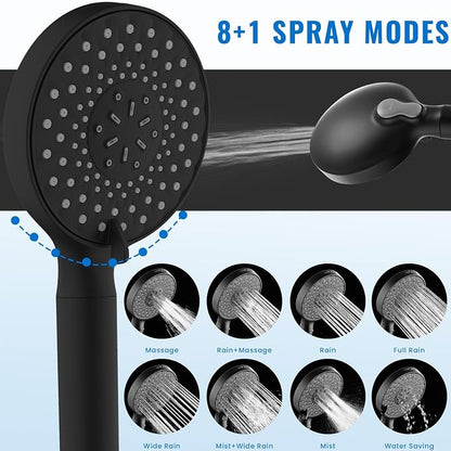 Filtered Shower Head with Handheld, High Pressure 9-Spray Modes Detachable Shower Head with Filter for Hard Water-Remove Chlorine & Impurities, 2 Filters, Matte Black