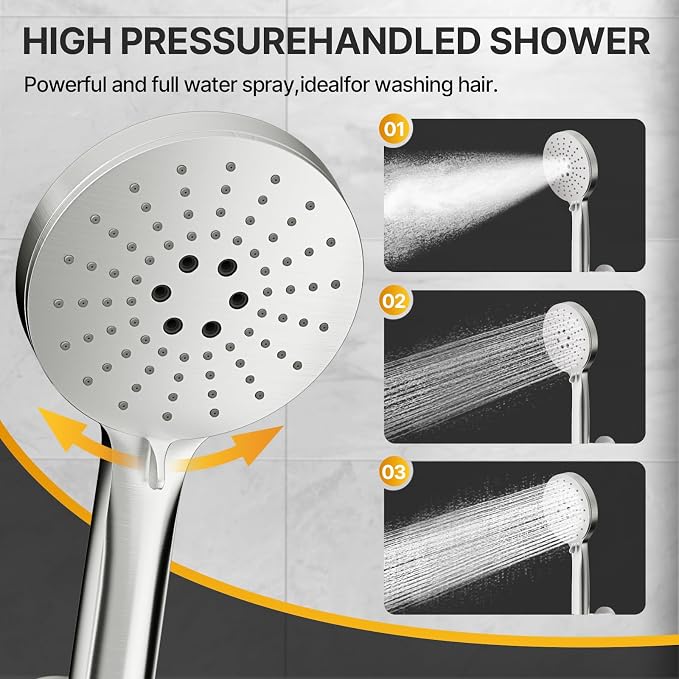 Shower Faucet Set 8IN Brass Rough-In Valve Body Trim Kit Rainfall Included Handle Accessories Complete 2 Functions with Rain Head and Handheld Bathroom Systems (8'', Brushed Nickel)