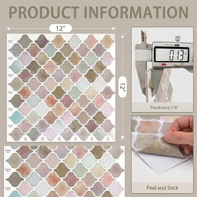 Arttown Peel and Stick 3D Wall Backsplash, 10-Sheet, 12" × 12" Moroccan | Subway Tiles Self Adhesive Thicker Design Wall Tile Panel Wallpaper for Kitchen Balcony Bathroom Rental Housing