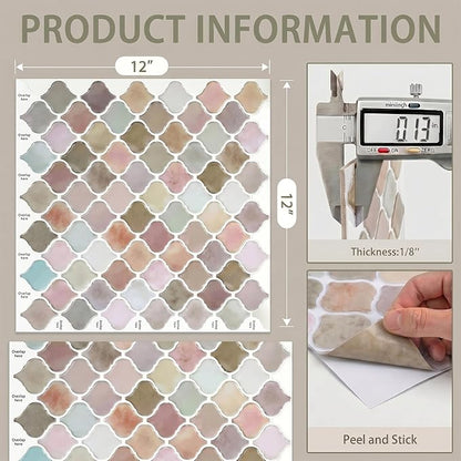 Arttown Peel and Stick 3D Wall Backsplash, 10-Sheet, 12" × 12" Moroccan | Subway Tiles Self Adhesive Thicker Design Wall Tile Panel Wallpaper for Kitchen Balcony Bathroom Rental Housing