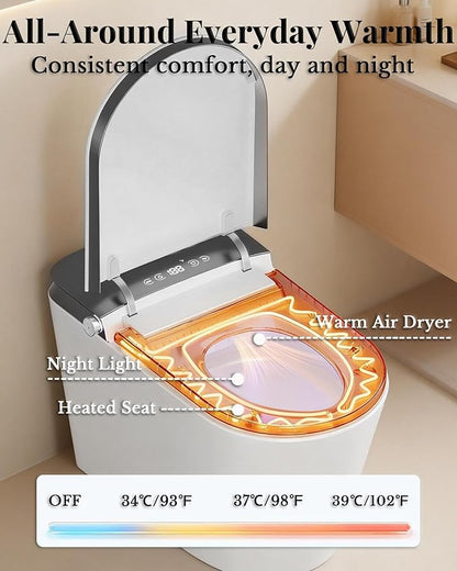 Luxury Smart Toilet with Bidet Built In, Auto Open/Close Lid & Seat, Blackout Flush, Foam Shield, Odor Control, ADA Comfort Height One Piece Elongated Toilet, Tank Built-In, Heated Seat